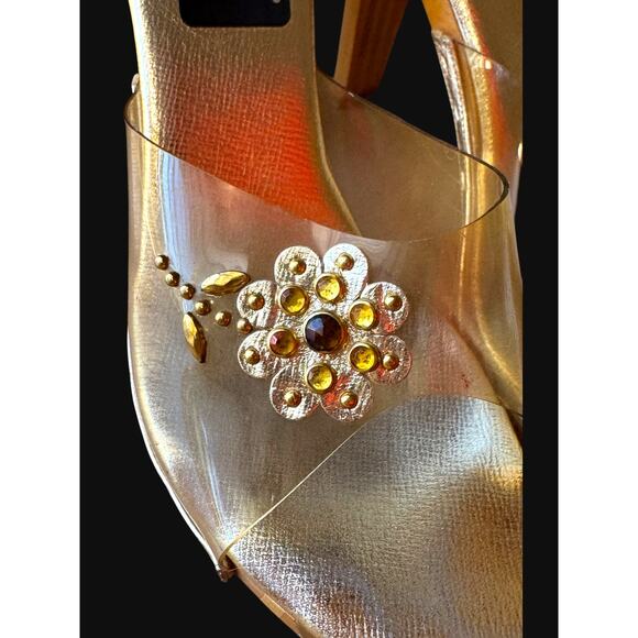 Naughty But Nice Vintage Gold Metallic Wooden Platform Slides - Size 7 - Picture 6 of 12